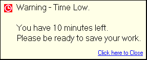 Time Low Warning, as displayed by the SignUp Client.
